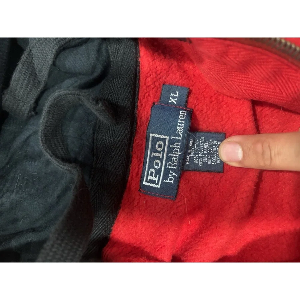 Vintage Polo Ralph Lauren The Mercer Polo Team Hoodie Size Large. Red & Black